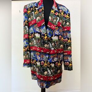 Vintage Nicole Miller Silk Blazer. Rare Pet Emporium Print. Size large. 1993